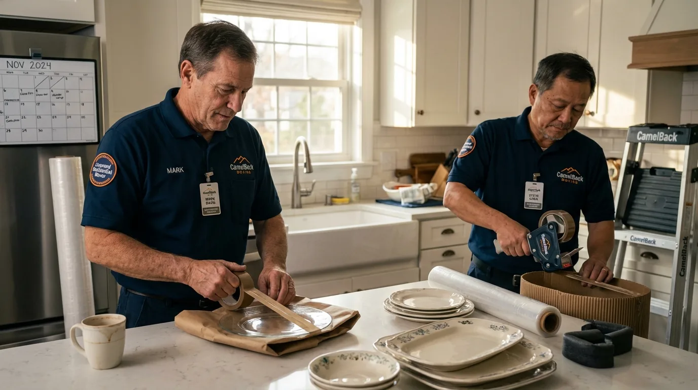 Professional crew packing kitchen dishware in Hughesville, PA